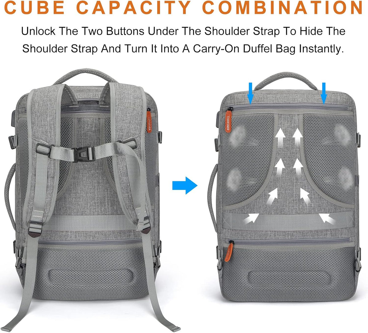 Carry on Travel Backpacks, Extra Large 40L Flight Approved Bag for Men & Women,Expandable Suitcase Backpack With 4 Packing Cubes,Water Resistant Luggage Daypack Business Weekender Bag, Grey