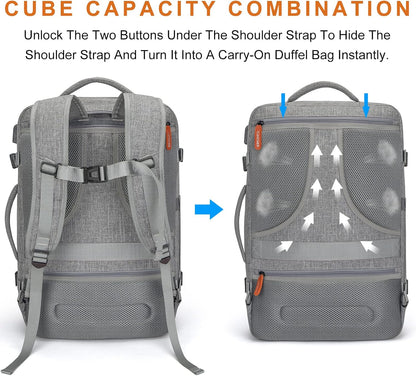 Carry on Travel Backpacks, Extra Large 40L Flight Approved Bag for Men & Women,Expandable Suitcase Backpack With 4 Packing Cubes,Water Resistant Luggage Daypack Business Weekender Bag, Grey