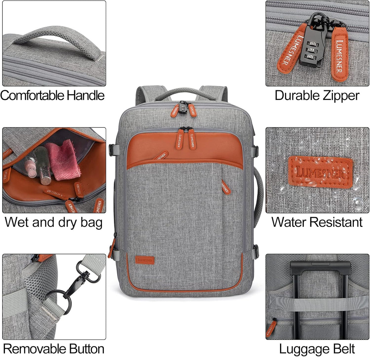 Carry on Travel Backpacks, Extra Large 40L Flight Approved Bag for Men & Women,Expandable Suitcase Backpack With 4 Packing Cubes,Water Resistant Luggage Daypack Business Weekender Bag, Grey