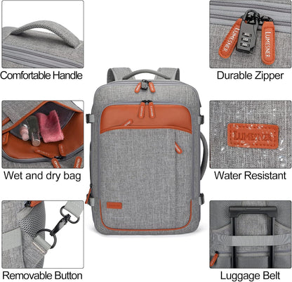 Carry on Travel Backpacks, Extra Large 40L Flight Approved Bag for Men & Women,Expandable Suitcase Backpack With 4 Packing Cubes,Water Resistant Luggage Daypack Business Weekender Bag, Grey