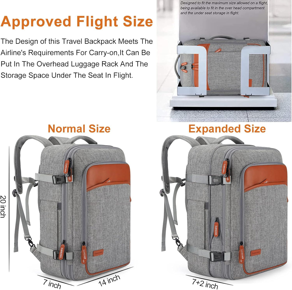 Carry on Travel Backpacks, Extra Large 40L Flight Approved Bag for Men & Women,Expandable Suitcase Backpack With 4 Packing Cubes,Water Resistant Luggage Daypack Business Weekender Bag, Grey