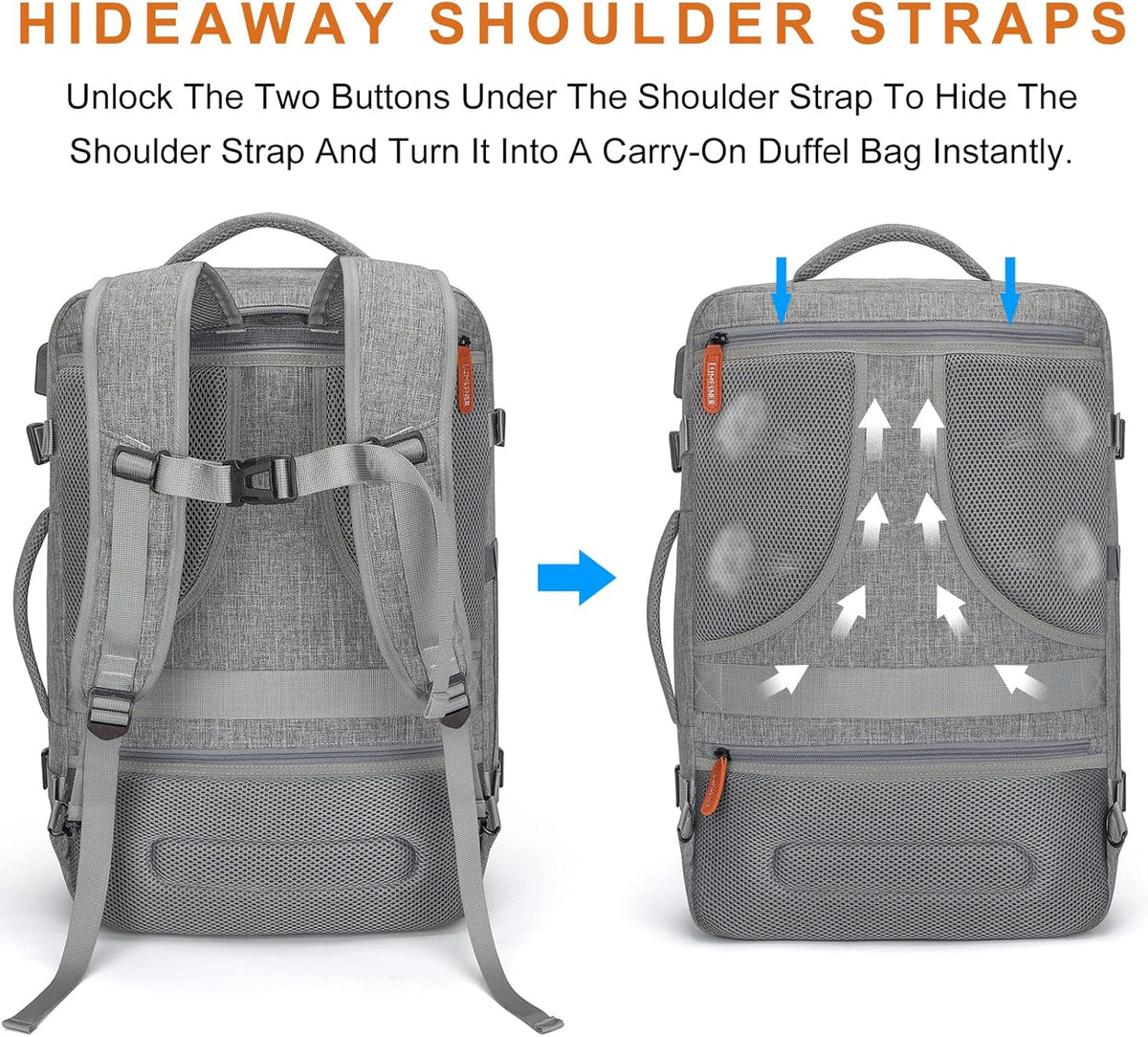 Carry on Travel Backpacks, Extra Large 40L Flight Approved Bag for Men & Women,Expandable Suitcase Backpack With 4 Packing Cubes,Water Resistant Luggage Daypack Business Weekender Bag, Grey