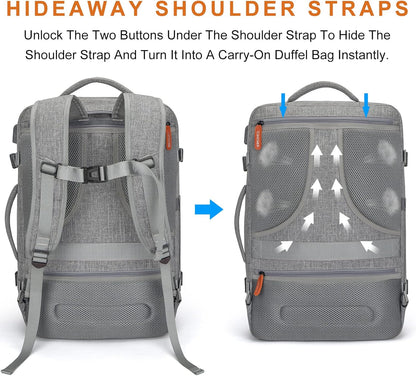 Carry on Travel Backpacks, Extra Large 40L Flight Approved Bag for Men & Women,Expandable Suitcase Backpack With 4 Packing Cubes,Water Resistant Luggage Daypack Business Weekender Bag, Grey
