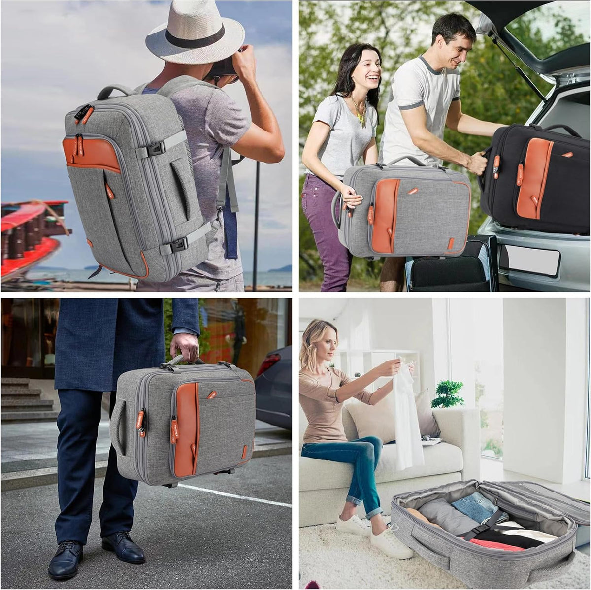 Carry on Travel Backpacks, Extra Large 40L Flight Approved Bag for Men & Women,Expandable Suitcase Backpack With 4 Packing Cubes,Water Resistant Luggage Daypack Business Weekender Bag, Grey