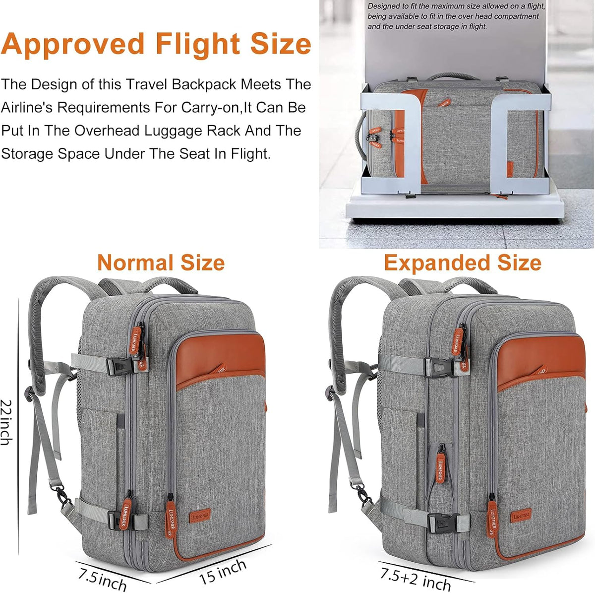 Carry on Travel Backpacks, Extra Large 40L Flight Approved Bag for Men & Women,Expandable Suitcase Backpack With 4 Packing Cubes,Water Resistant Luggage Daypack Business Weekender Bag, Grey