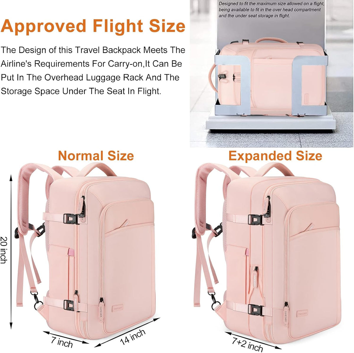 Carry on Travel Backpacks, Extra Large 40L Flight Approved Bag for Men & Women,Expandable Suitcase Backpack With 4 Packing Cubes,Water Resistant Luggage Daypack Business Weekender Bag, Grey