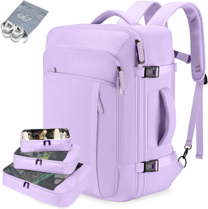 Carry on Travel Backpacks, Extra Large 40L Flight Approved Bag for Men & Women,Expandable Suitcase Backpack With 4 Packing Cubes,Water Resistant Luggage Daypack Business Weekender Bag, Grey