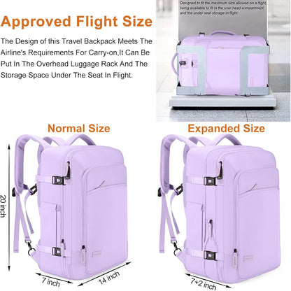 Carry on Travel Backpacks, Extra Large 40L Flight Approved Bag for Men & Women,Expandable Suitcase Backpack With 4 Packing Cubes,Water Resistant Luggage Daypack Business Weekender Bag, Grey