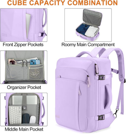 Carry on Travel Backpacks, Extra Large 40L Flight Approved Bag for Men & Women,Expandable Suitcase Backpack With 4 Packing Cubes,Water Resistant Luggage Daypack Business Weekender Bag, Grey