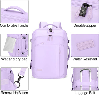 Carry on Travel Backpacks, Extra Large 40L Flight Approved Bag for Men & Women,Expandable Suitcase Backpack With 4 Packing Cubes,Water Resistant Luggage Daypack Business Weekender Bag, Grey