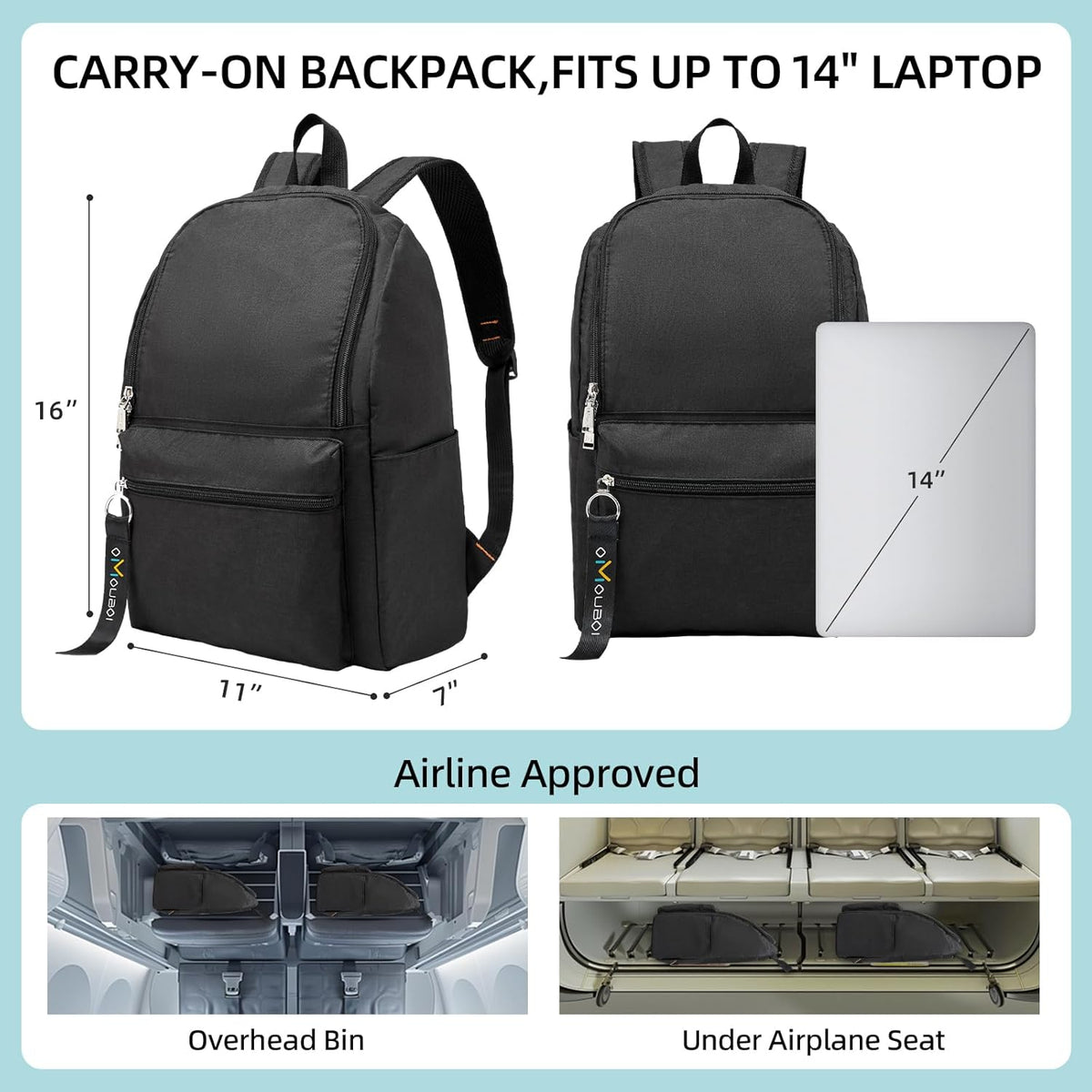 Casual Daypacks Superbreak Backpack 14 inch Laptop Backpack for Women & Men Fits Tourism Business (Black)