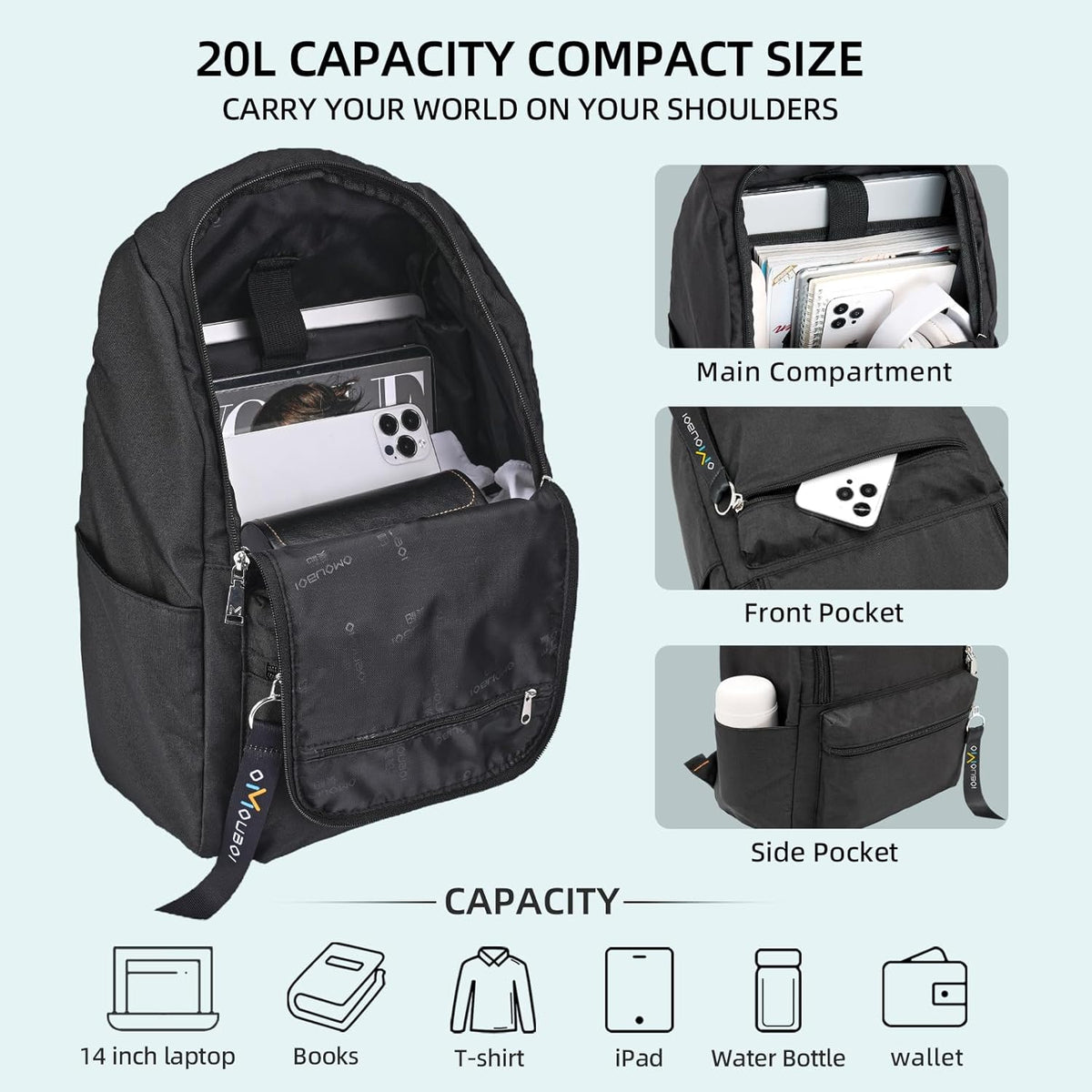 Casual Daypacks Superbreak Backpack 14 inch Laptop Backpack for Women & Men Fits Tourism Business (Black)