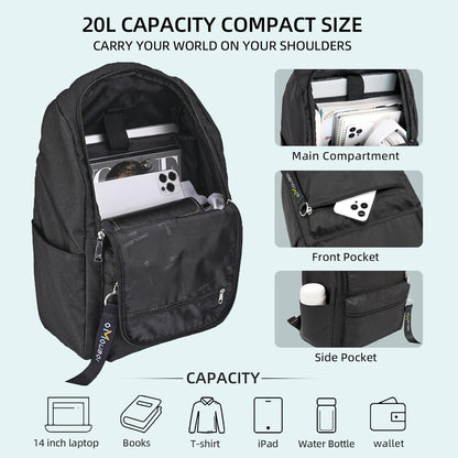 Casual Daypacks Superbreak Backpack 14 inch Laptop Backpack for Women & Men Fits Tourism Business (Black)