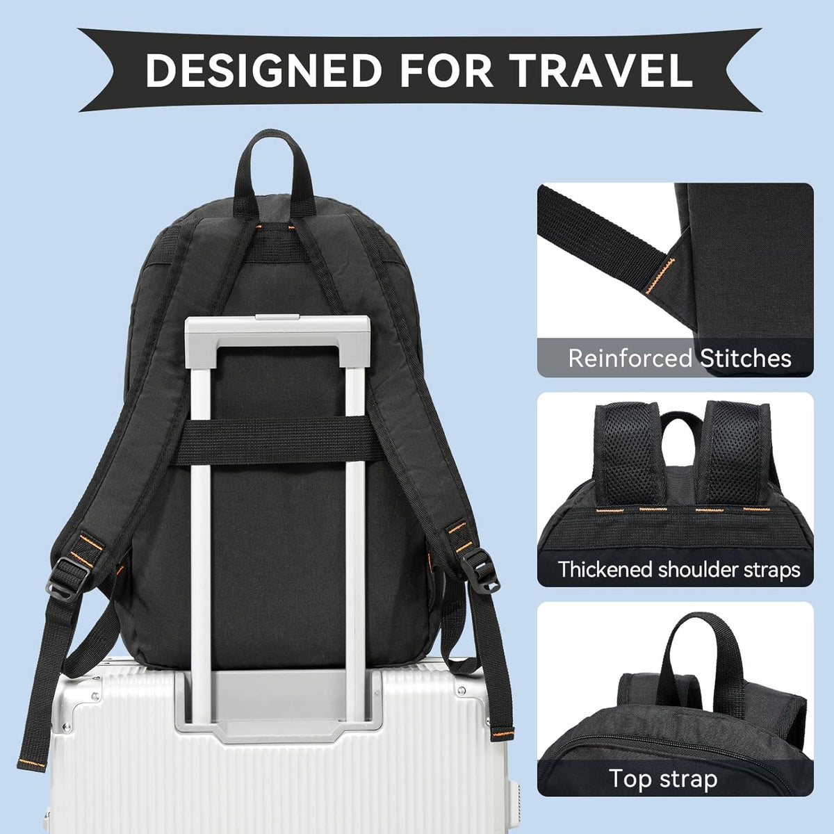 Casual Daypacks Superbreak Backpack 14 inch Laptop Backpack for Women & Men Fits Tourism Business (Black)