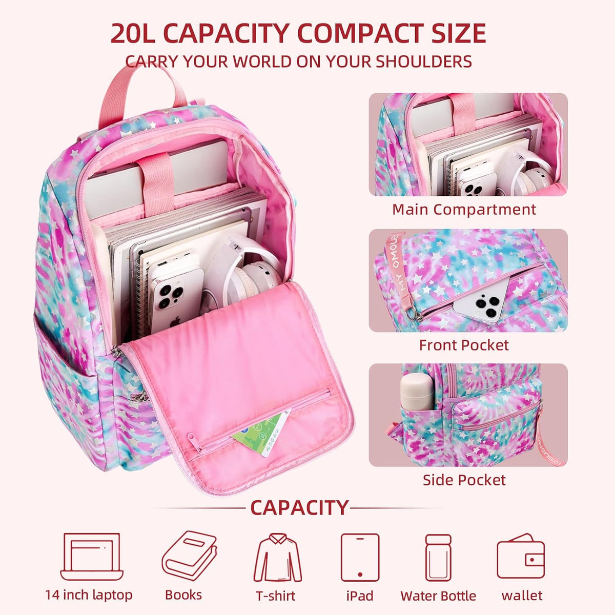 Casual Daypacks Superbreak Backpack 14 inch Laptop Backpack for Women & Men Fits Tourism Business (Black)