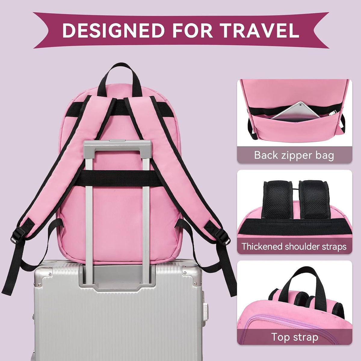 Casual Daypacks Superbreak Backpack 14 inch Laptop Backpack for Women & Men Fits Tourism Business (Black)