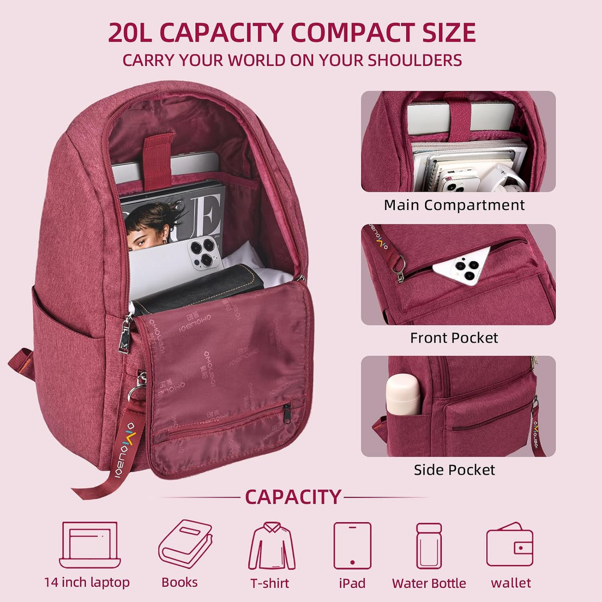 Casual Daypacks Superbreak Backpack 14 inch Laptop Backpack for Women & Men Fits Tourism Business (Black)