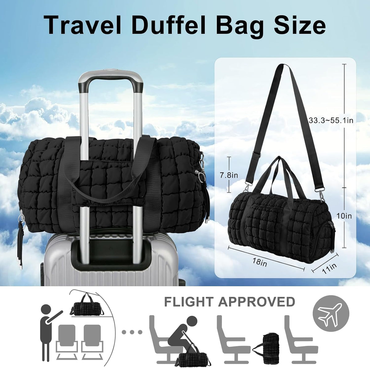 Quilted Travel Duffle Bag Gym Bag for Women,Large Puffer Duffle Weekender Bag with Compartment,Workout Overnight Carry on Organizer Bag Duffle Bag for Airplane Travel(Purple)