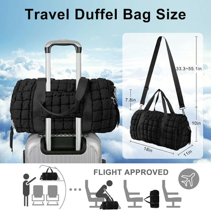 Quilted Travel Duffle Bag Gym Bag for Women,Large Puffer Duffle Weekender Bag with Compartment,Workout Overnight Carry on Organizer Bag Duffle Bag for Airplane Travel(Purple)