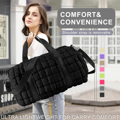 Quilted Travel Duffle Bag Gym Bag for Women,Large Puffer Duffle Weekender Bag with Compartment,Workout Overnight Carry on Organizer Bag Duffle Bag for Airplane Travel(Purple)