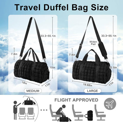 Quilted Travel Duffle Bag Gym Bag for Women,Large Puffer Duffle Weekender Bag with Compartment,Workout Overnight Carry on Organizer Bag Duffle Bag for Airplane Travel(Purple)
