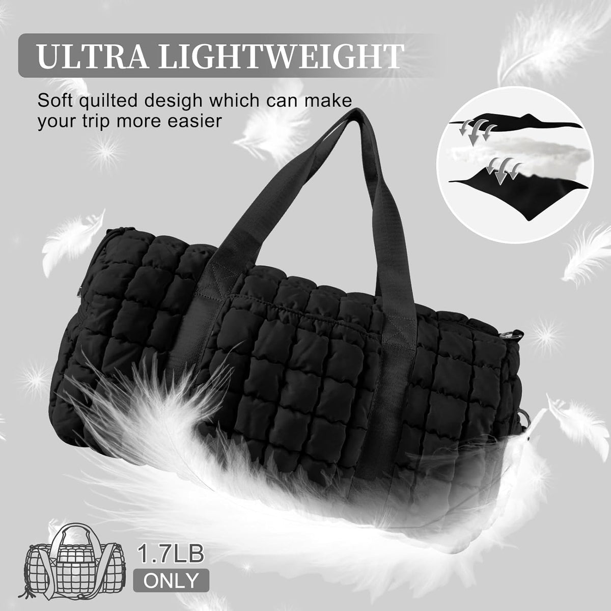 Quilted Travel Duffle Bag Gym Bag for Women,Large Puffer Duffle Weekender Bag with Compartment,Workout Overnight Carry on Organizer Bag Duffle Bag for Airplane Travel(Purple)