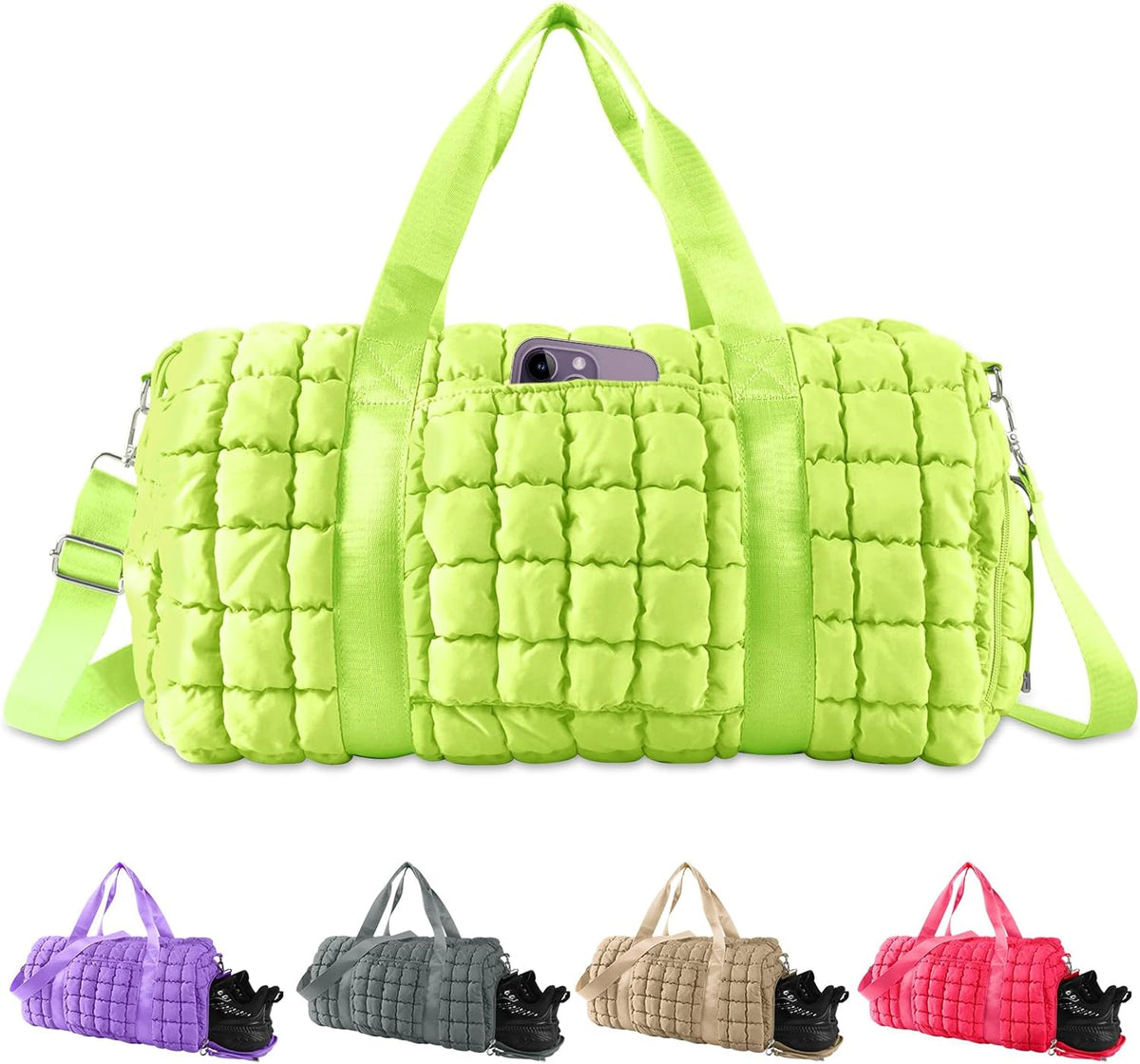 Quilted Travel Duffle Bag Gym Bag for Women,Large Puffer Duffle Weekender Bag with Compartment,Workout Overnight Carry on Organizer Bag Duffle Bag for Airplane Travel(Purple)