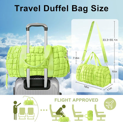 Quilted Travel Duffle Bag Gym Bag for Women,Large Puffer Duffle Weekender Bag with Compartment,Workout Overnight Carry on Organizer Bag Duffle Bag for Airplane Travel(Purple)