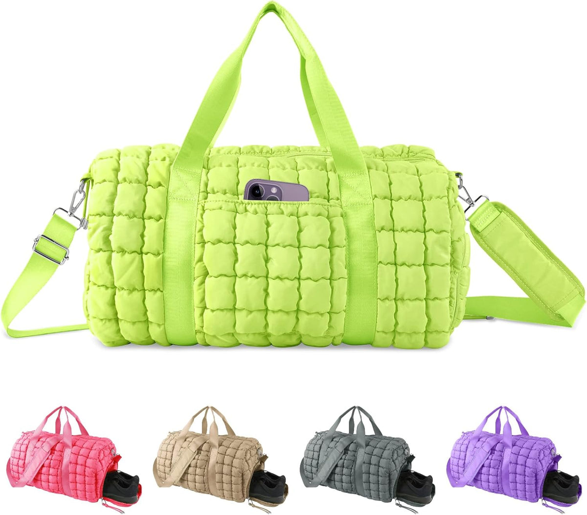 Quilted Travel Duffle Bag Gym Bag for Women,Large Puffer Duffle Weekender Bag with Compartment,Workout Overnight Carry on Organizer Bag Duffle Bag for Airplane Travel(Purple)