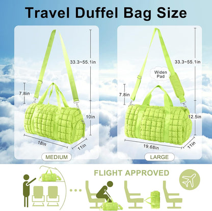 Quilted Travel Duffle Bag Gym Bag for Women,Large Puffer Duffle Weekender Bag with Compartment,Workout Overnight Carry on Organizer Bag Duffle Bag for Airplane Travel(Purple)