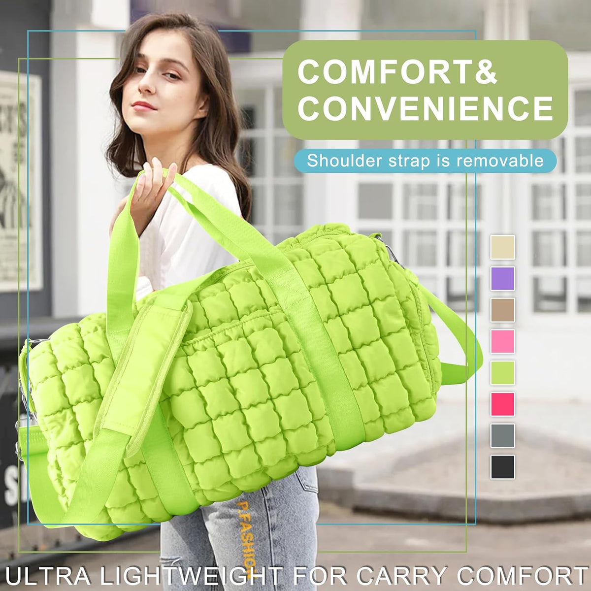 Quilted Travel Duffle Bag Gym Bag for Women,Large Puffer Duffle Weekender Bag with Compartment,Workout Overnight Carry on Organizer Bag Duffle Bag for Airplane Travel(Purple)