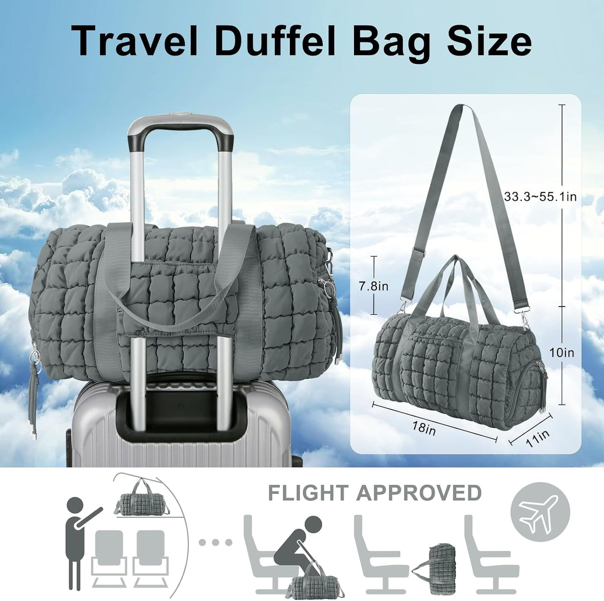 Quilted Travel Duffle Bag Gym Bag for Women,Large Puffer Duffle Weekender Bag with Compartment,Workout Overnight Carry on Organizer Bag Duffle Bag for Airplane Travel(Purple)