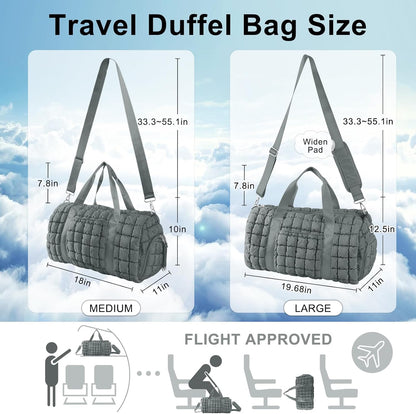 Quilted Travel Duffle Bag Gym Bag for Women,Large Puffer Duffle Weekender Bag with Compartment,Workout Overnight Carry on Organizer Bag Duffle Bag for Airplane Travel(Purple)