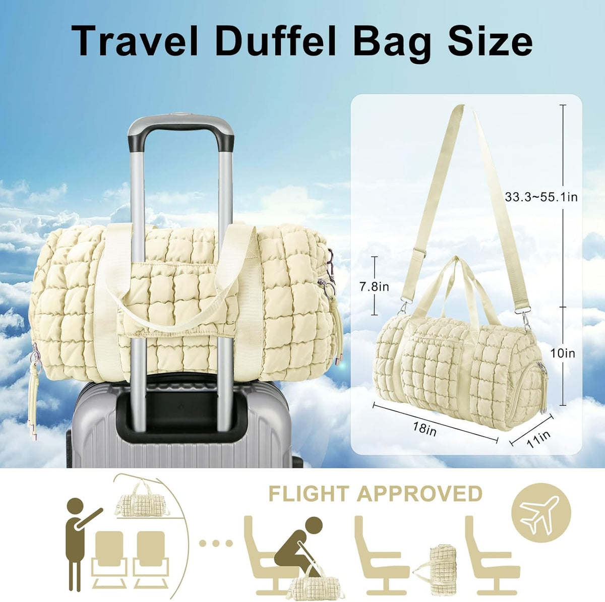 Quilted Travel Duffle Bag Gym Bag for Women,Large Puffer Duffle Weekender Bag with Compartment,Workout Overnight Carry on Organizer Bag Duffle Bag for Airplane Travel(Purple)