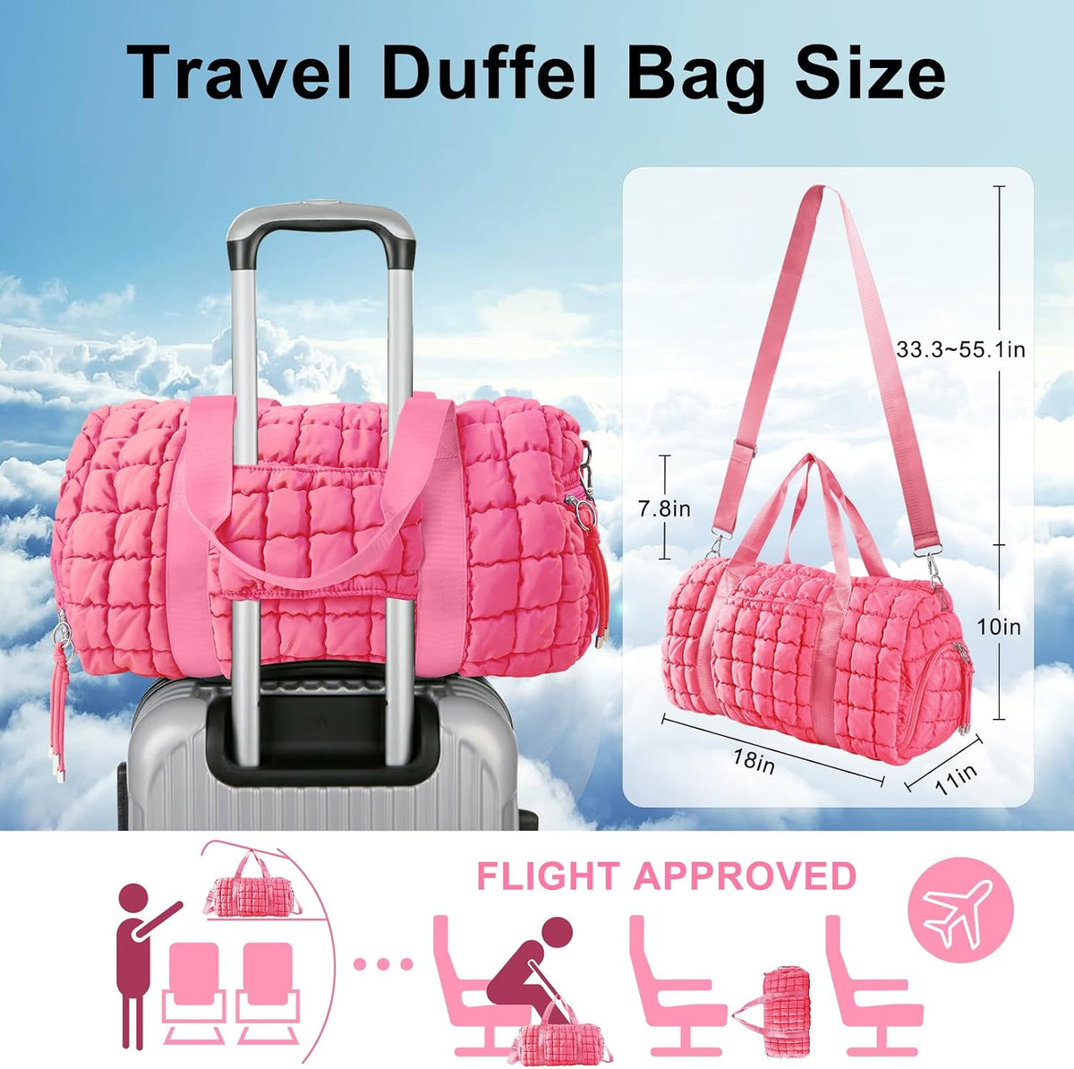 Quilted Travel Duffle Bag Gym Bag for Women,Large Puffer Duffle Weekender Bag with Compartment,Workout Overnight Carry on Organizer Bag Duffle Bag for Airplane Travel(Purple)