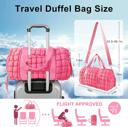 Quilted Travel Duffle Bag Gym Bag for Women,Large Puffer Duffle Weekender Bag with Compartment,Workout Overnight Carry on Organizer Bag Duffle Bag for Airplane Travel(Purple)