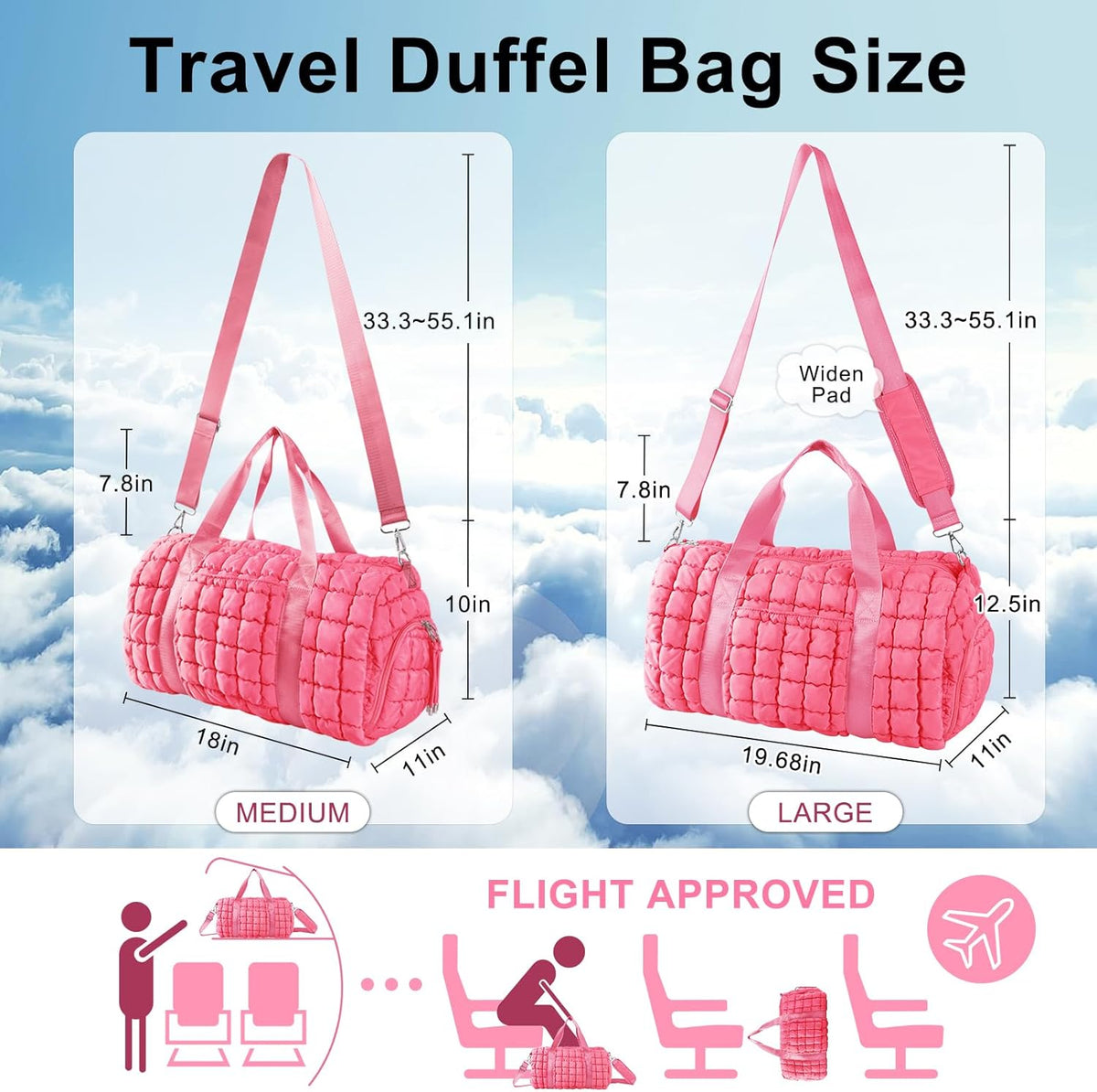 Quilted Travel Duffle Bag Gym Bag for Women,Large Puffer Duffle Weekender Bag with Compartment,Workout Overnight Carry on Organizer Bag Duffle Bag for Airplane Travel(Purple)