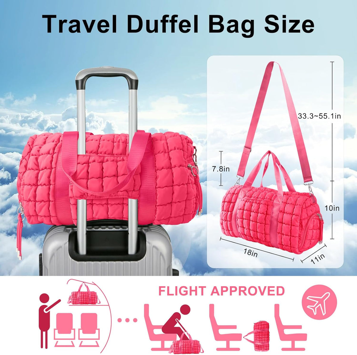 Quilted Travel Duffle Bag Gym Bag for Women,Large Puffer Duffle Weekender Bag with Compartment,Workout Overnight Carry on Organizer Bag Duffle Bag for Airplane Travel(Purple)