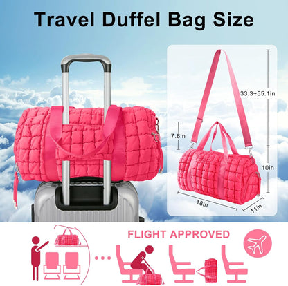 Quilted Travel Duffle Bag Gym Bag for Women,Large Puffer Duffle Weekender Bag with Compartment,Workout Overnight Carry on Organizer Bag Duffle Bag for Airplane Travel(Purple)