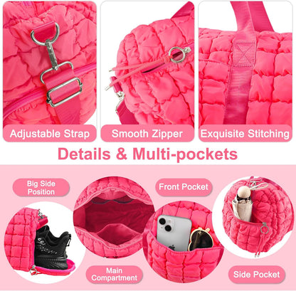 Quilted Travel Duffle Bag Gym Bag for Women,Large Puffer Duffle Weekender Bag with Compartment,Workout Overnight Carry on Organizer Bag Duffle Bag for Airplane Travel(Purple)