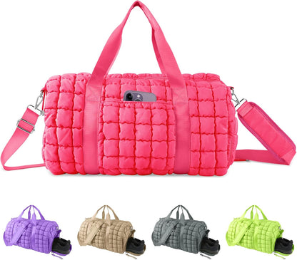 Quilted Travel Duffle Bag Gym Bag for Women,Large Puffer Duffle Weekender Bag with Compartment,Workout Overnight Carry on Organizer Bag Duffle Bag for Airplane Travel(Purple)