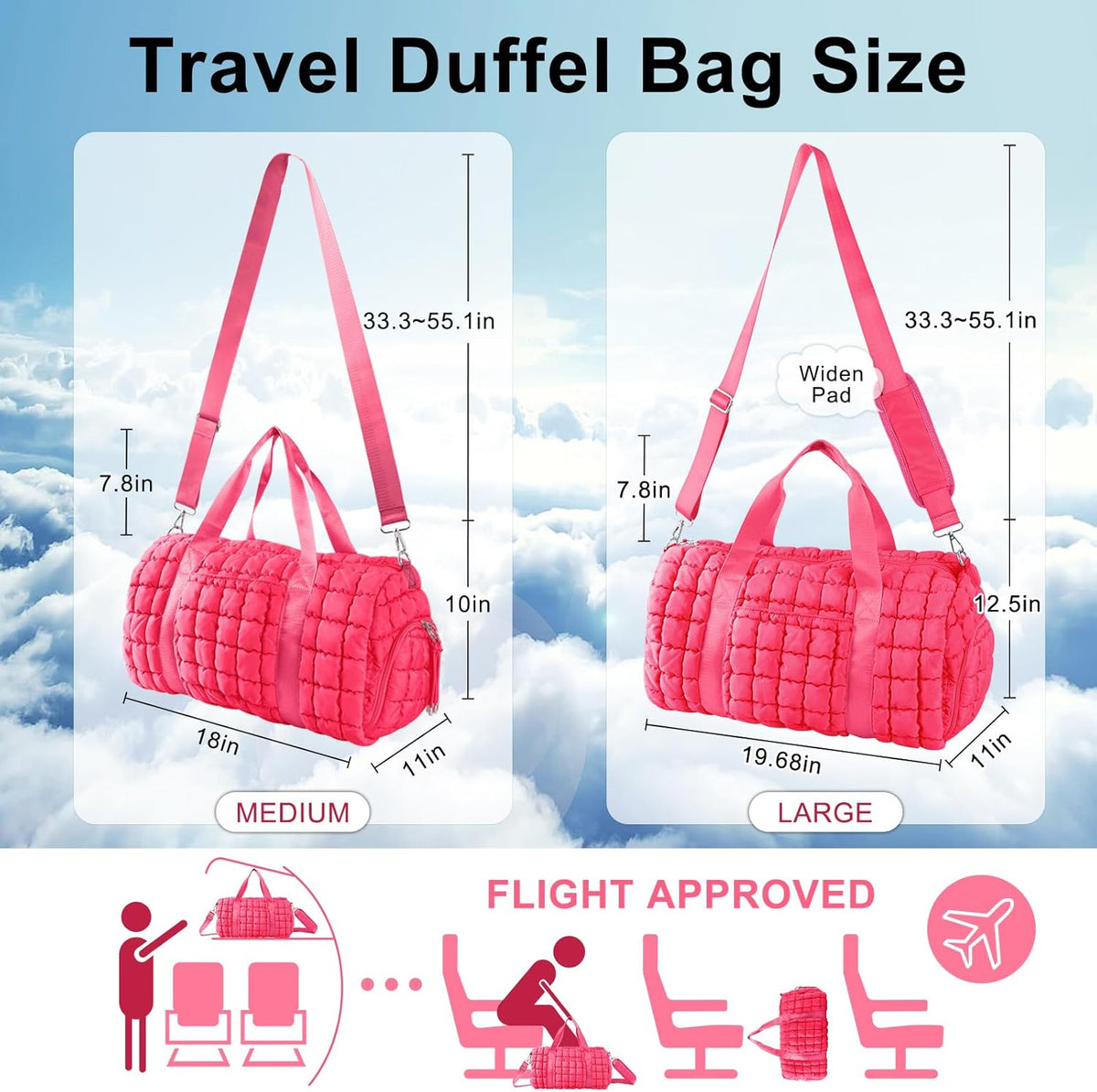 Quilted Travel Duffle Bag Gym Bag for Women,Large Puffer Duffle Weekender Bag with Compartment,Workout Overnight Carry on Organizer Bag Duffle Bag for Airplane Travel(Purple)