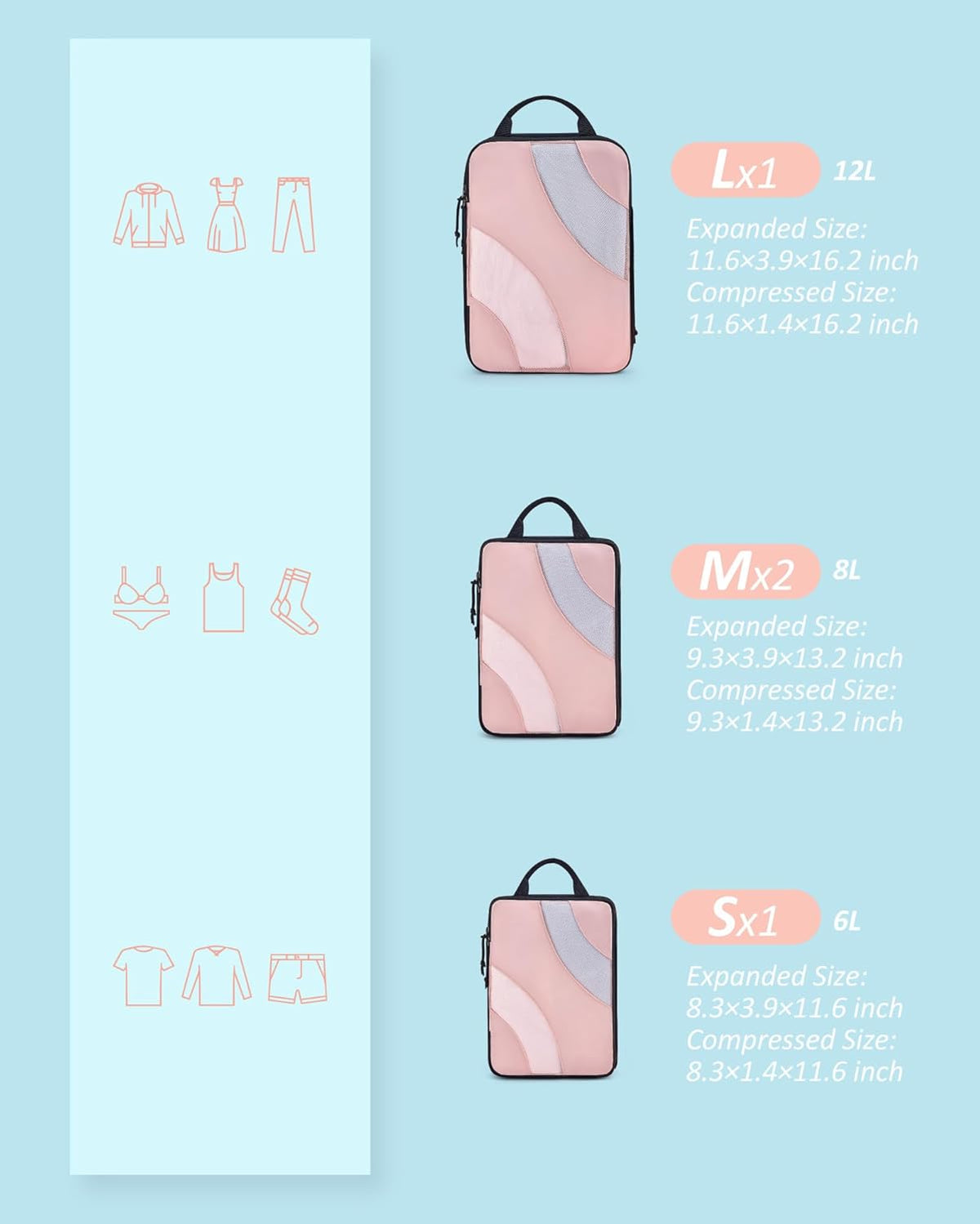 Compression Packing Cubes, 6 Set/4 Set/2 Set Travel Packing Cubes for Carry on Suitcases, Compression Suitcase Organizers Bag Set & Travel Cubes for Luggage, Lightweight Packing Organizers