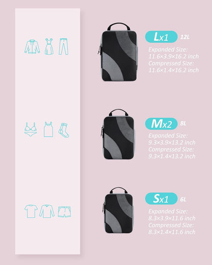 Compression Packing Cubes, 6 Set/4 Set/2 Set Travel Packing Cubes for Carry on Suitcases, Compression Suitcase Organizers Bag Set & Travel Cubes for Luggage, Lightweight Packing Organizers