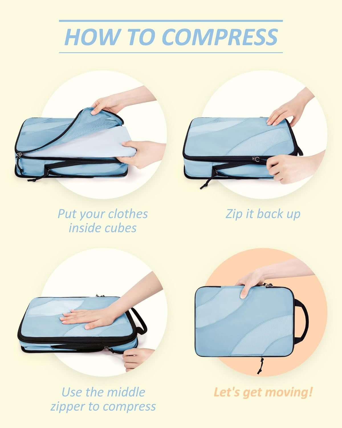 Compression Packing Cubes, 6 Set/4 Set/2 Set Travel Packing Cubes for Carry on Suitcases, Compression Suitcase Organizers Bag Set & Travel Cubes for Luggage, Lightweight Packing Organizers