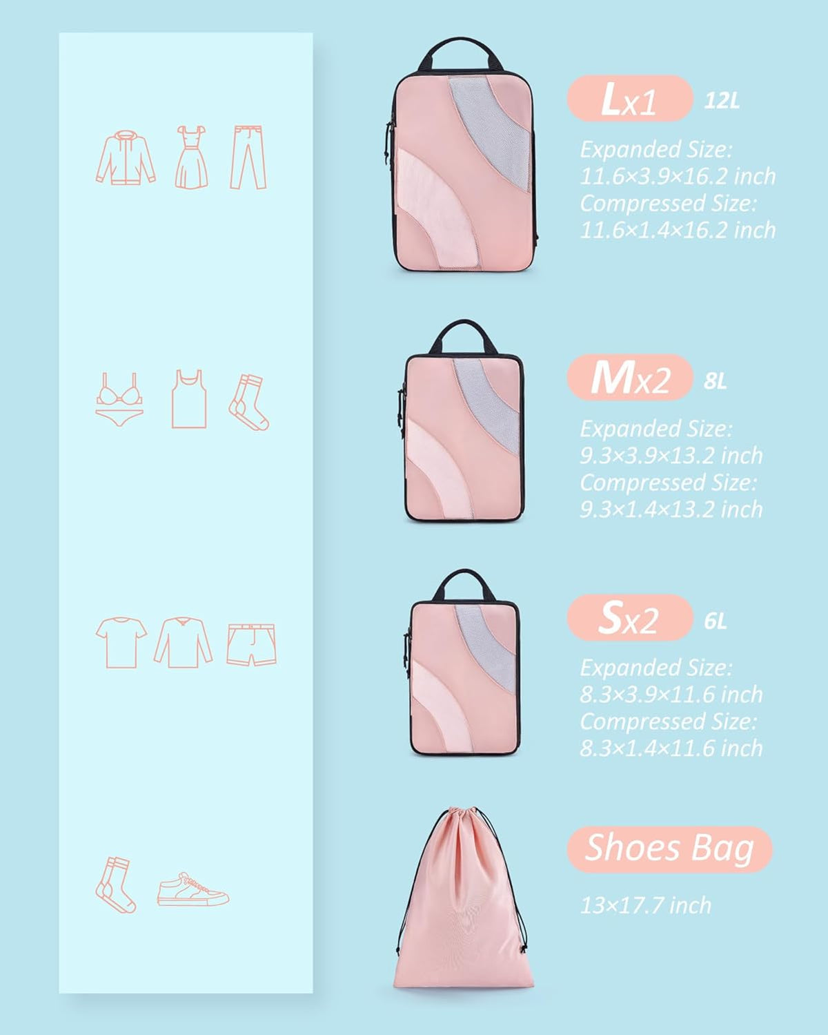 Compression Packing Cubes, 6 Set/4 Set/2 Set Travel Packing Cubes for Carry on Suitcases, Compression Suitcase Organizers Bag Set & Travel Cubes for Luggage, Lightweight Packing Organizers