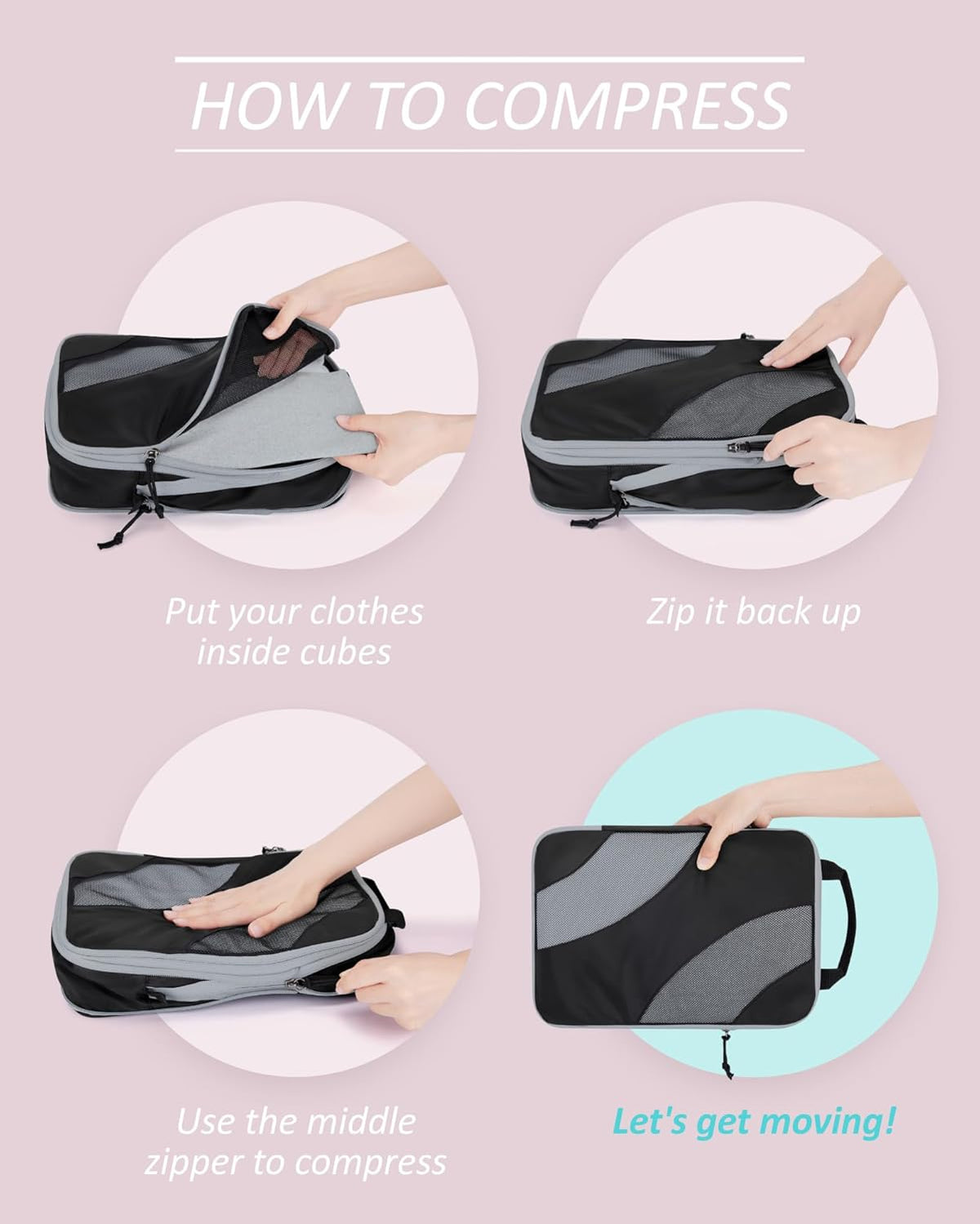 Compression Packing Cubes, 6 Set/4 Set/2 Set Travel Packing Cubes for Carry on Suitcases, Compression Suitcase Organizers Bag Set & Travel Cubes for Luggage, Lightweight Packing Organizers