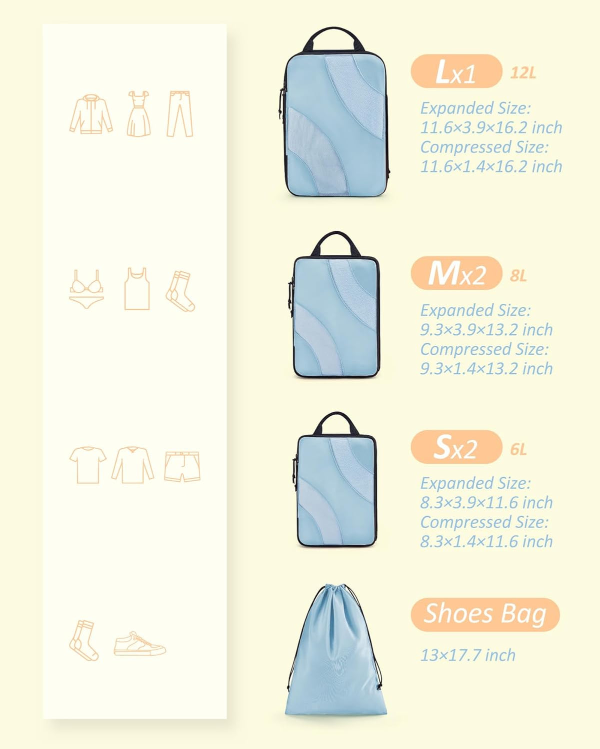 Compression Packing Cubes, 6 Set/4 Set/2 Set Travel Packing Cubes for Carry on Suitcases, Compression Suitcase Organizers Bag Set & Travel Cubes for Luggage, Lightweight Packing Organizers