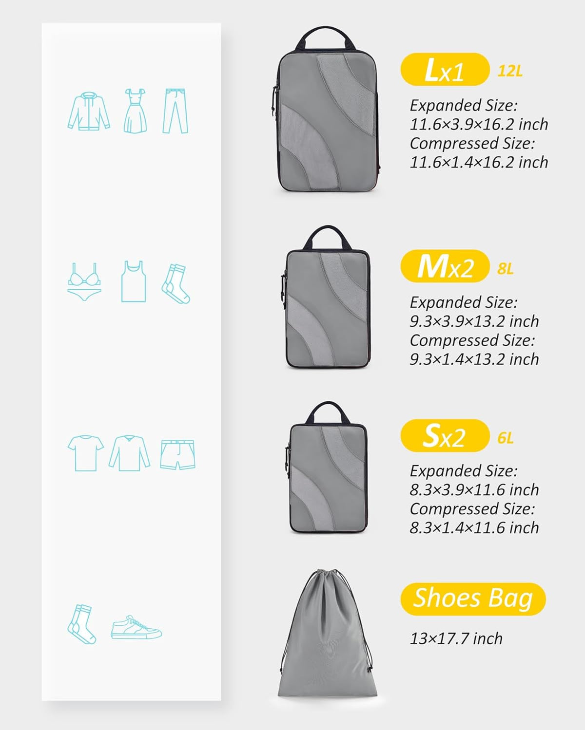 Compression Packing Cubes, 6 Set/4 Set/2 Set Travel Packing Cubes for Carry on Suitcases, Compression Suitcase Organizers Bag Set & Travel Cubes for Luggage, Lightweight Packing Organizers