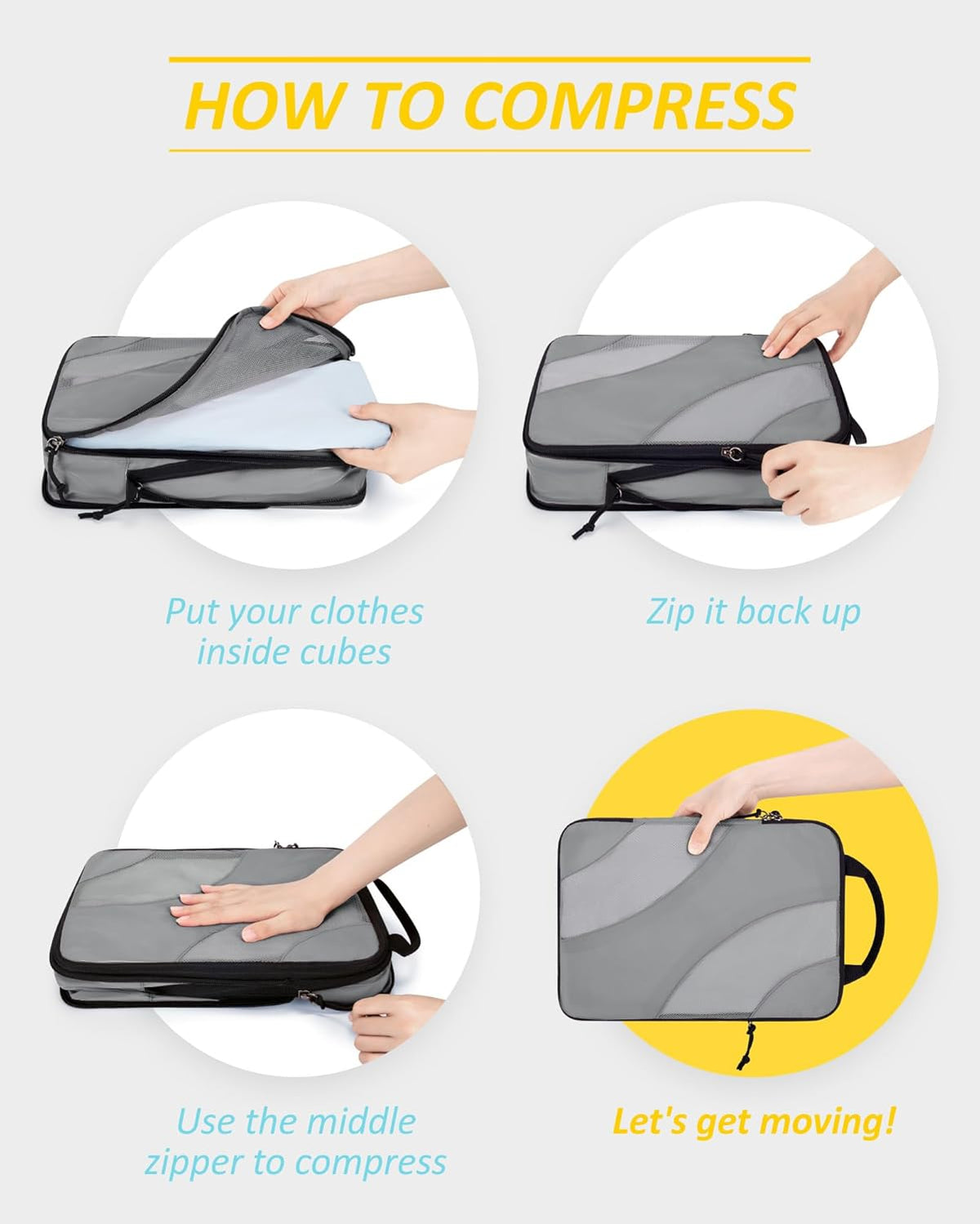 Compression Packing Cubes, 6 Set/4 Set/2 Set Travel Packing Cubes for Carry on Suitcases, Compression Suitcase Organizers Bag Set & Travel Cubes for Luggage, Lightweight Packing Organizers